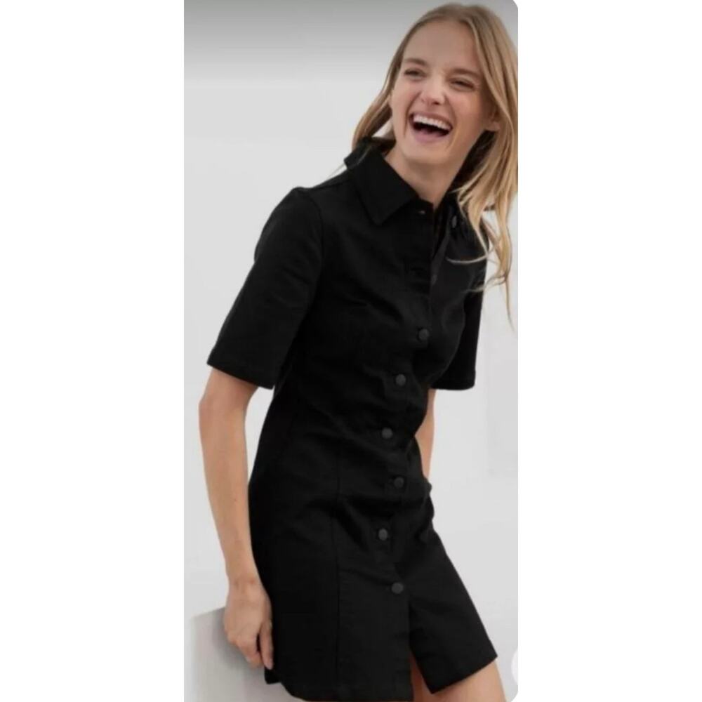 & OTHER STORIES Mini Shirt Dress Black Short sleeve Casual Preppy Sz 2 New